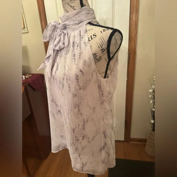 White House Black Market purple and white snake skin halter top - removable bow - Picture 6 of 14